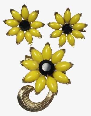 Black Eyed Susan Floral Brooch & Earrings - Artificial Flower