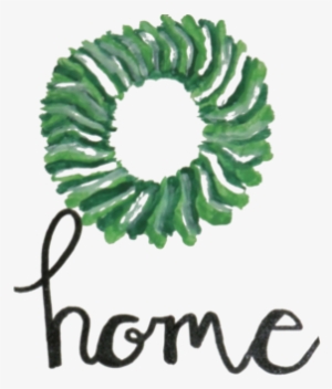 Black Home Lettering And Green Wreath On White Wood - Calligraphy