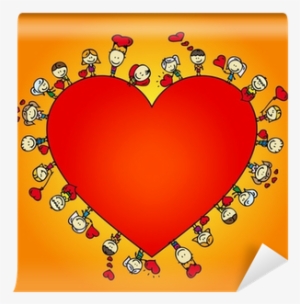 Valentine Card Frame Of Doodle Children With Love Hearts - Love