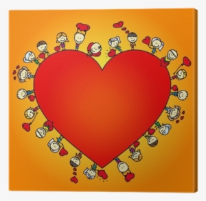 Valentine Card Frame Of Doodle Children With Love Hearts - Love