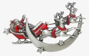 Santa Sleigh Reindeer - Santa Sleigh Reindeer - Jj Pin - Christmas Brooch
