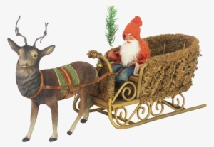 Antique German Santa In Loofah Sleigh With Candy Container - Santa Claus