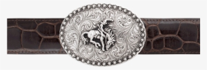 Silver King Bronco With Berries 1 1/2" Trophy Buckle - Blue And White Porcelain