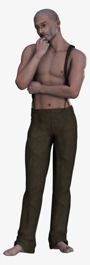 Pensive Man In Slacks And Bare-chested - Man