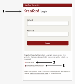 Image Of New Login Page With Arrows Showing Changes - Stanford University
