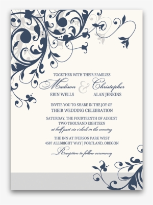 Taylor Suite Navy Blue Floral Swirls Wedding Invitation - Flourish Clip Art