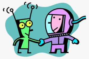 Vector Illustration Of Astronaut Shakes Hands With - Astronaut Shaking Hands With Alien