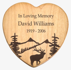 Maple Wood Heart Cremation Box With Free Text Engraving - Mountain And Trees Drawing