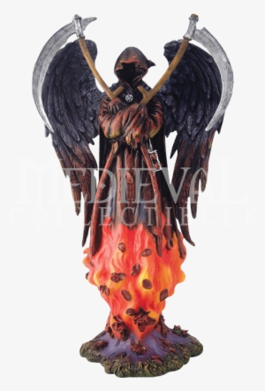Flaming Reaper Statue - 10.5 Inch Hand Painted Resin Grim Reaper