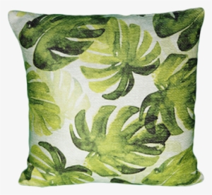 Monstera - Saro Green Leaf Print Down Poly Filled Throw Pillow,