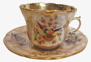 French Old Paris Cup Saucer Hand Painted Birds In A - Teacup