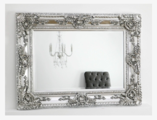 Platinum Silver Ornate Rectangular Mirror 47" X 35" - Silver Glass Rectangle Mirror