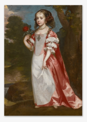 Portrait Of A Young Girl Standing In A Landscape Holding - Late 17th Century Portrait Young Girl