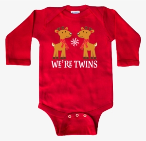 Cute Reindeer With We're Twins Quote On A Long Sleeve