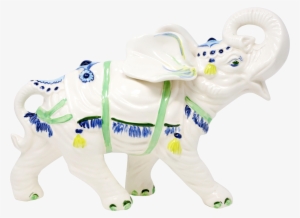 Hand-painted Ceramic Elephant With Raised Trunk On - Animal Figure