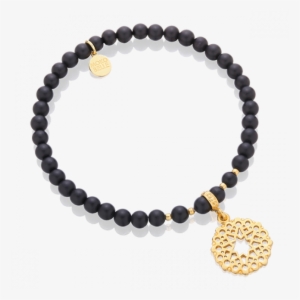 Matt Onyx Bracelet With Gold Beads And Lisboa Rosette - Onyx Bead Necklace