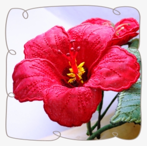 3d Red Hibiscus Fabric Flower - Embroidery