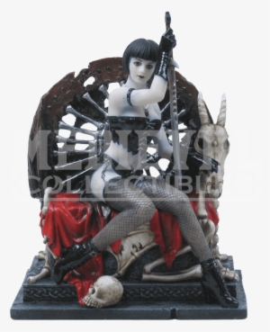 Female Warrior Sitting On Skull Throne Statue