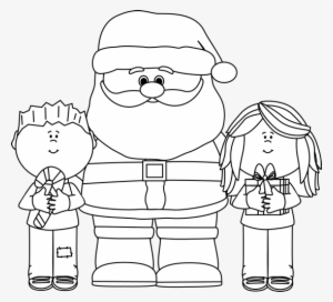 Black And White Santa With Kids - Between Black And White Clip Art