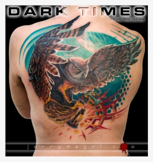 Back Tattoo Color - Owl Lantern Tattoos