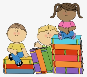 Kids Sitting On Books Clip Art Image Stack Of Big Books - Kids Studying Clipart