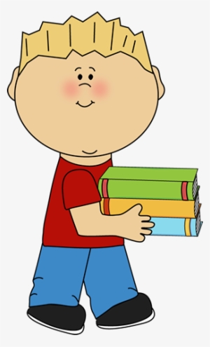 Little Boy Carrying A Stack O - Librarian Classroom Job Clipart