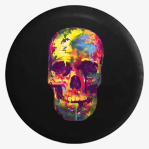 Watercolors Neon Dripping Paint Skull Jeep Camper Spare - Painted Skull