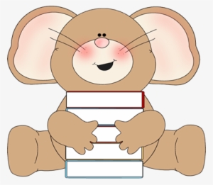 Mouse With Stack Of Books - Mouse Reading Clip Art