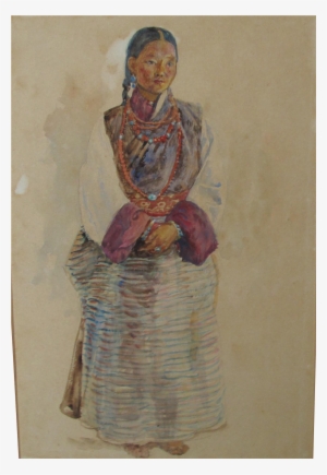 Antique Watercolor Of A Lady In Tibetan Costume By - Pottery