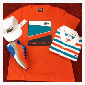 Men's Sport Colorblock Print Jersey Tennis T-shirt - Lacoste Sport Camiseta Print White/etna Red/oceanie/navy,