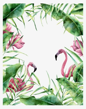 Green Leaf Flower Flamingo Decoration Png Transparent - Free Tropical Floral Border