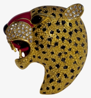 Rare Enamel Roaring Panther Head Brooch Pin Signed - Bull