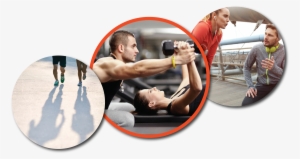 3 Circular Pics Showing People Working Out With A Personal - Personal Trainer