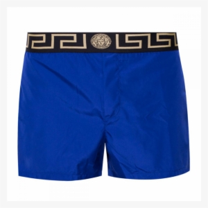 Versace Greek Key Border - Versace Underwear Men Logo Nylon Long Swim Shorts Black