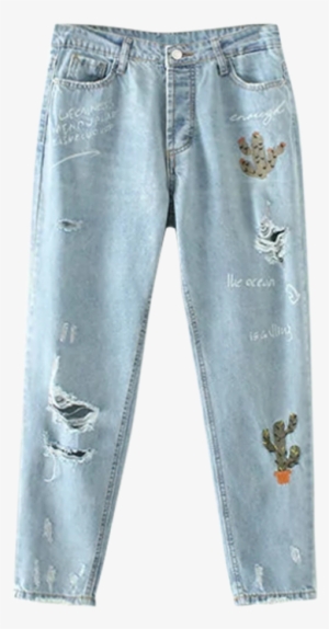 Cereus Embroidered Ripped Jeans - Cactus Jeans