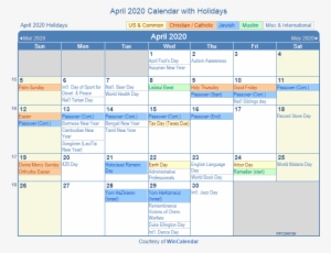 April 2020 Printable Calendar With Us Holidays Including - August 2019 Calendar With Holidays