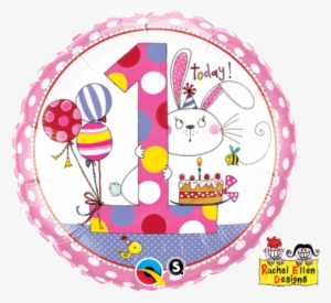 18" Rachel Ellen Age 1 Bunny Polka Dots Foil - Age 1 Polka Dot Bunny Foil Balloon
