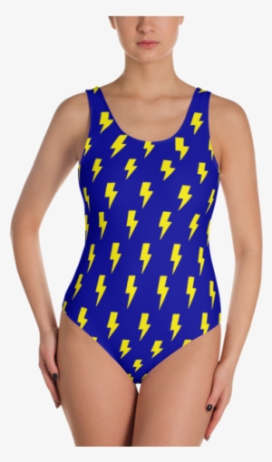 Yellow Lightning Bolts On Blue One-piece - One-piece Swimsuit