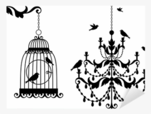 Antique Birdcage And Chandelier With Birds, Vector - Invitation Card Classic For Opening