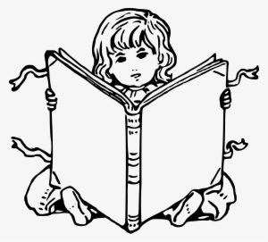 Child With Book 2 Graphic Stock - Black And White Cartoon Reading