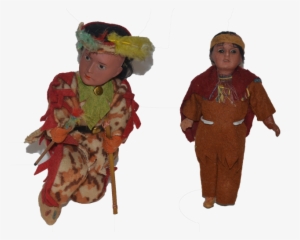 Antique Doll Set Bisque Indian Dolls Wonderful Two - Doll