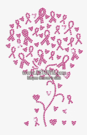 Pink Ribbon Tree With Love Fruits Iron-on Rhinestone - Illustration