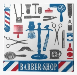Vintage Barber Shop Tools Silhouette Icons Set 2 Canvas - Barbershop