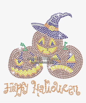Happy Halloween With Funny Pumpkins Iron On Rhinestone - Halloween