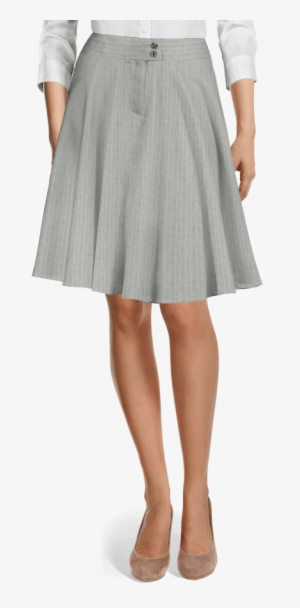 Grey Flared Striped Linen Skirt-view Front - Grey Pencil Skirt Short