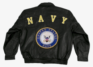 Navy Leather Bomber Jacket With Navy Logo - United States Navy