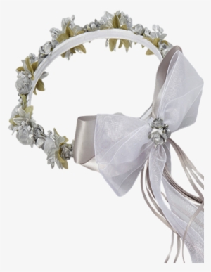 Silver Silk & Satin Ribbons Floral Crown Wreath Girls - Wreath