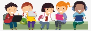 Hand Held Learning Apps Send Dunham On - Kids Using Technology Cartoon