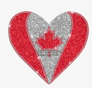 Shimmery Heart Canadian Flag Glitter Rhinestone Iron-on - Emblem