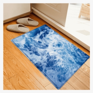 Fancy Ocean Wave View Pattern Water Absorption Area - Gearbest Ocean View Pattern 3 Pcs Flannel Toilet Mat